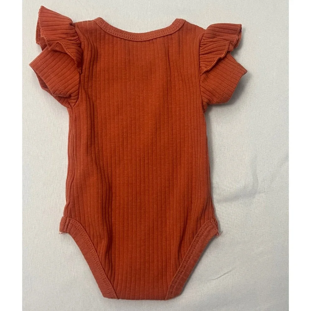 Baby Essentials Mama's Bestie Ruffle Sleeve Bodysuit 3M Rust Ribbed Infant Girl